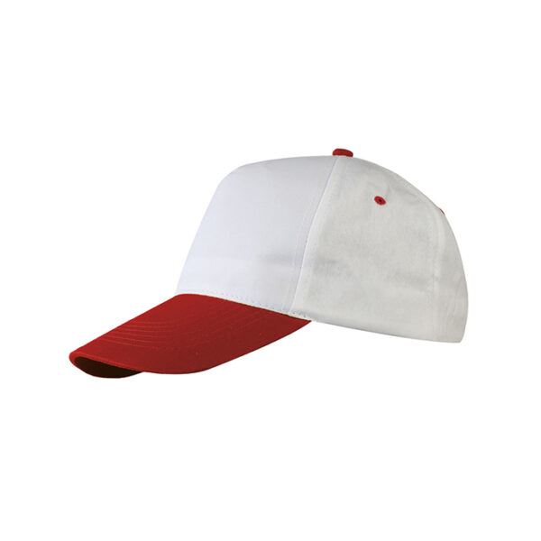 Cappello 5 pannelli cotone bianco rosso