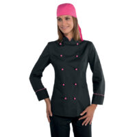 giacca-lady-chef nera con profili rosa